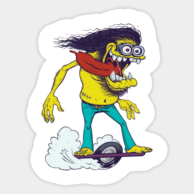 Wacky One Wheel Skateboard Monster Sticker by tater7